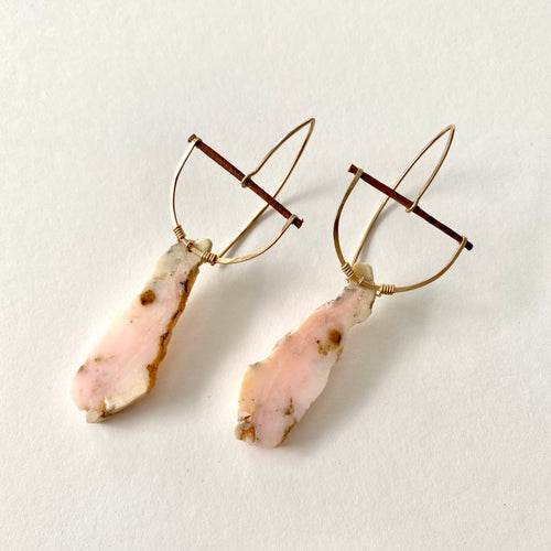Raw Edge Pink Opal Half Moon Earrings