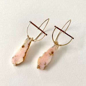 Raw Edge Pink Opal Half Moon Earrings