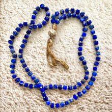 Load image into Gallery viewer, Lapis + Bronze + Driftwood Mala Necklace